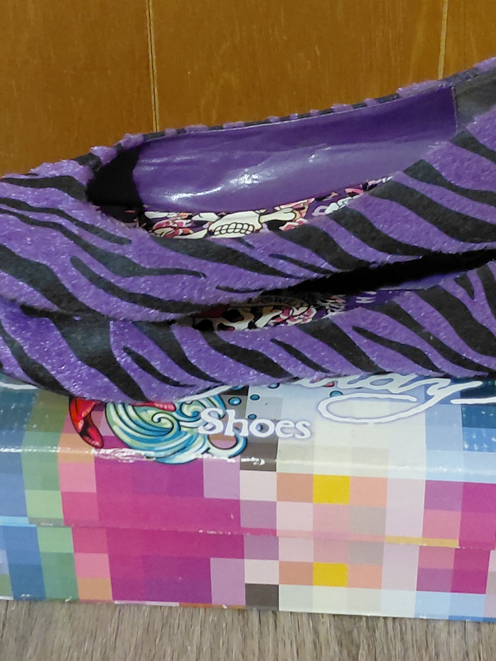 Ed Hardy Downtown Flat Ballet Purple & Black Zebra Y2K Print # 10FDT102W Sz 10 - Picture 7 of 10